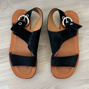 Celine Suede Buckle Sandals - Size 38 US 8